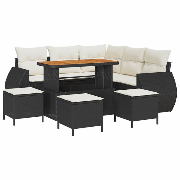 vidaXL Ensemble de canapé de jardin avec coussin 9 Pièces Noir et crème