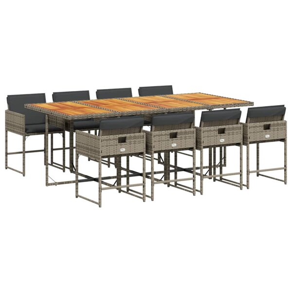 vidaXL Ensemble à manger de jardin 9 Pièces coussins gris résine tressée