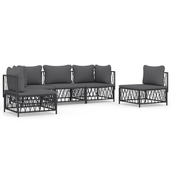 Salon de jardin meuble d'extérieur ensemble de mobilier avec coussins 5 pièces anthracite acier 02_0018298