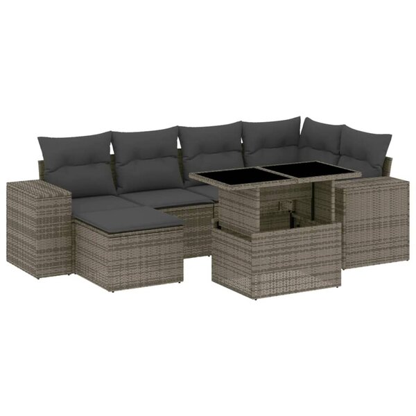 vidaXL Salon de jardin avec coussins 7 Pièces gris résine tressée