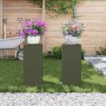 vidaXL Supports pour plantes 2 Pièces Vert olive 24 x 24 x 55 cm Acier