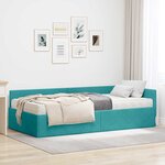 vidaXL Cadre de lit d'angle avec matelas Autre 2 Pièces Turquoise Velours