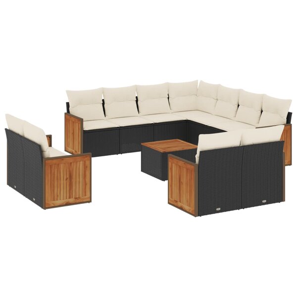 vidaXL Salon de jardin 12 Pièces avec coussins noir résine tressée
