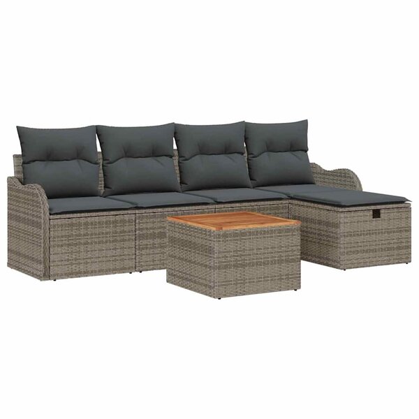 vidaXL Ensemble de canapé de jardin avec coussin 6 Pièces Gris Poly rotin