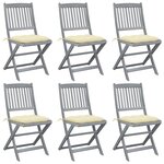 vidaXL Chaises pliables d'extérieur lot de 6 et coussins Bois d'acacia