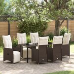 vidaXL Set de salle à manger de jardin 7 pièces avec coussins en poly rotin marron