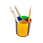 Pot a crayons q-connect plastique 4 compartiments     rotatif hauteur 110 mm        diametre 110mm coloris