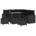 vidaXL Ensemble de canapé de jardin 8 pièces avec coussins en rotin poly noir et acacia