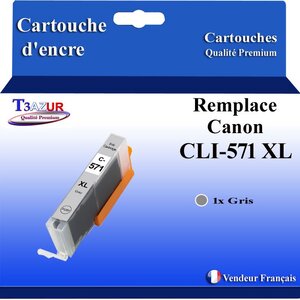 T3AZUR - Cartouche compatibles avec Canon CLI571XL CLI-571 XL pour Canon Pixma MG5751 MG5752 MG5753 MG6850 MG6851 MG6852 MG6853 MG7750 - Gris