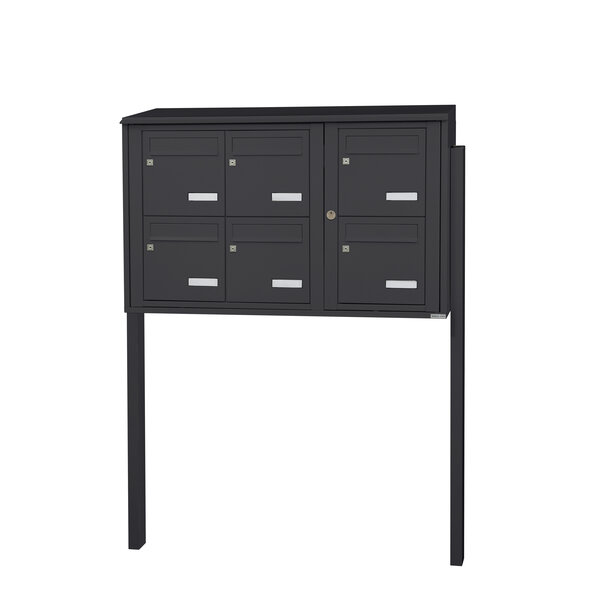 Bloc collectif Leabox 3x2  grade 3  simple face  extérieur  fixation sur pieds à sceller   gris anthracite ral 7016 finition brillante