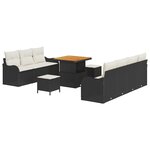 Set de Canapé de Jardin de 10 pièces avec Coussins Poly Rattan Noir Acacia