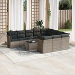 vidaXL Salon de jardin 11 Pièces avec coussins gris résine tressée
