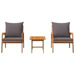 Ensemble de Bistro 3 Pièces avec Coussins en Bois d'Acacia