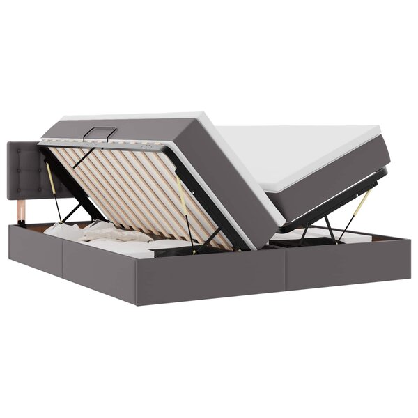 vidaXL Lit avec rangement et LED Gris 200 x 200 cm Cuir synthétique