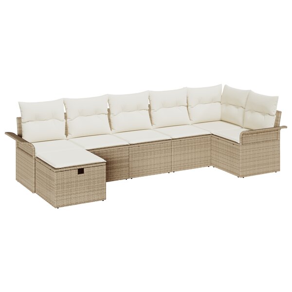 vidaXL Ensemble de Canapé de Jardin 7 Pièces avec Coussins Beige Poly Rotin