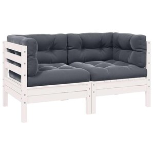 vidaXL Canapé 2 places de jardin et coussins Blanc Bois de pin solide
