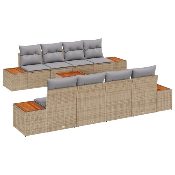 vidaXL Ensemble de canapé de jardin 9 pièces avec coussins beige en poly rotin
