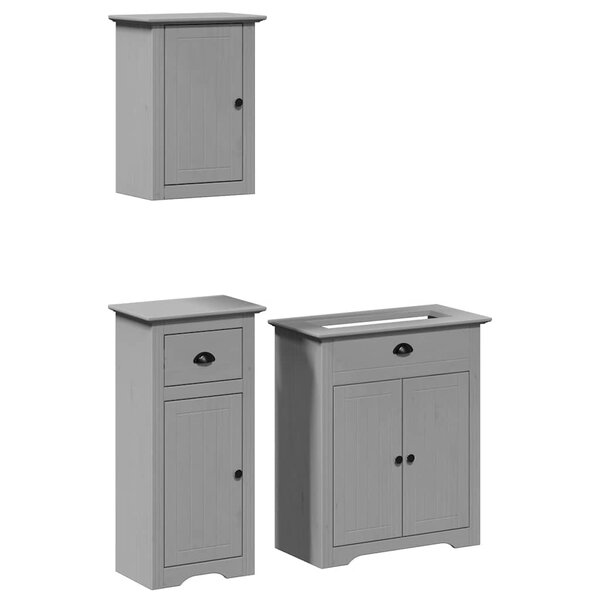 vidaXL Meubles de salle de bain 3 Pièces BODO gris bois de pin massif