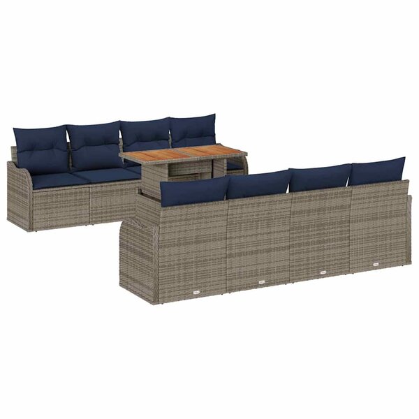 vidaXL Ensemble de canapé de jardin 7 Pièces gris et bleu marine