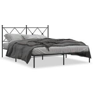 vidaXL Cadre de lit métal sans matelas et tête de lit noir 160x200 cm