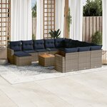 vidaXL Salon de jardin avec coussins 13 Pièces gris résine tressée
