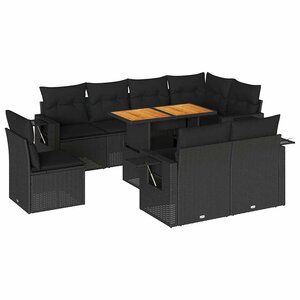 vidaXL Salon de jardin 9 Pièces avec coussins noir résine tressée