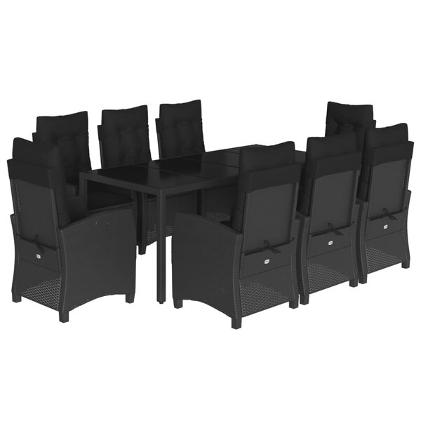 vidaXL Ensemble à manger de jardin 9Pièces coussins noir résine tressée