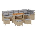 vidaXL Ensemble de canapé de jardin 10 pièces avec coussins beiges en poly rattan