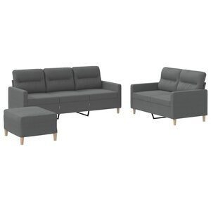 vidaXL Ensemble de canapés 3 Pièces avec coussins Gris foncé Tissu