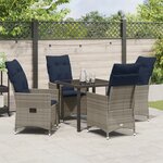 Ensemble de Salle à Manger de Jardin 5 Pièces avec Coussins en Rattan Poly Gris