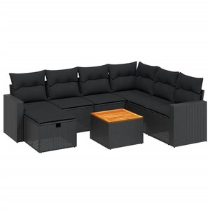 vidaXL Salon de jardin 8 Pièces avec coussins noir résine tressée