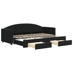 vidaXL Lit de jour avec gigogne et tiroirs sans matelas noir 80x200 cm