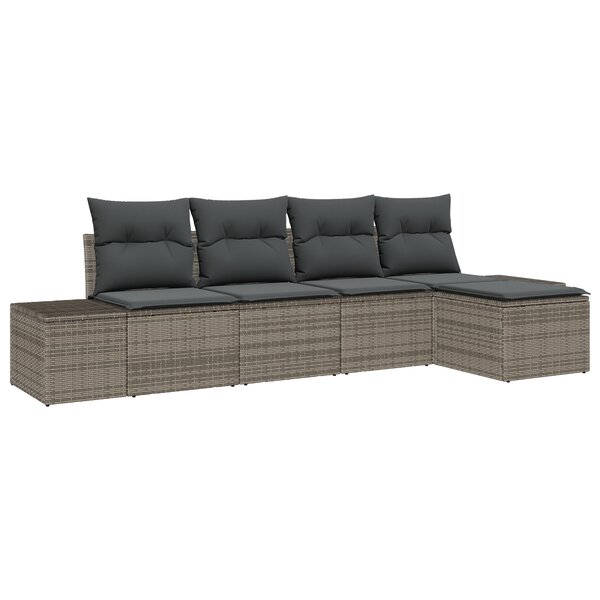 vidaXL Ensemble de 5 Canapés de Jardin avec Coussins Gris en Rattan