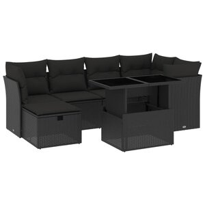 vidaXL Salon de jardin 7 Pièces avec coussins noir résine tressée