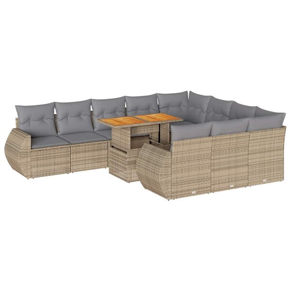 vidaXL Salon de jardin 11 Pièces avec coussins beige résine tressée