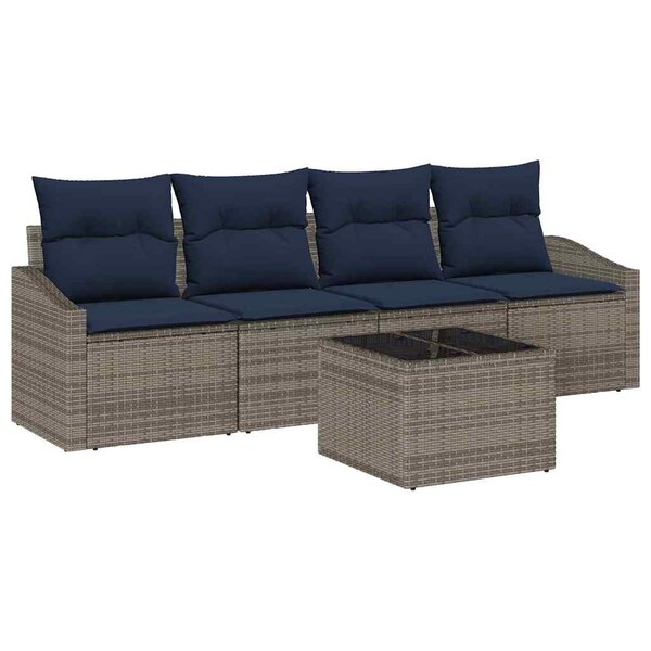 vidaXL Ensemble de Canapés avec coussin 5 Pièces Gris et marine polyrotin