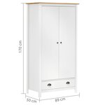 vidaXL Garde-robe à 2 portes Hill Blanc 89x50x170cm Bois de pin solide