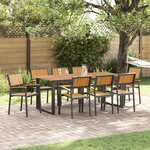 vidaXL Chaises de jardin empilables 8 Pièces acier noir et bois d'acacia massif