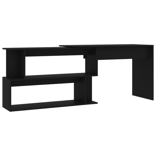 Bureau table poste de travail meuble d'ordinateur informatique étude d'angle 200 x 50 x 76 cm bois d’ingénierie noir 02_0023692