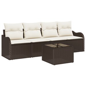 Ensemble de canapé de jardin vidaXL 5 pièces avec coussins en rotin marron