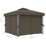 vidaXL Tonnelle avec rideau et guirlande lumineuse à LED 3x3 m Taupe