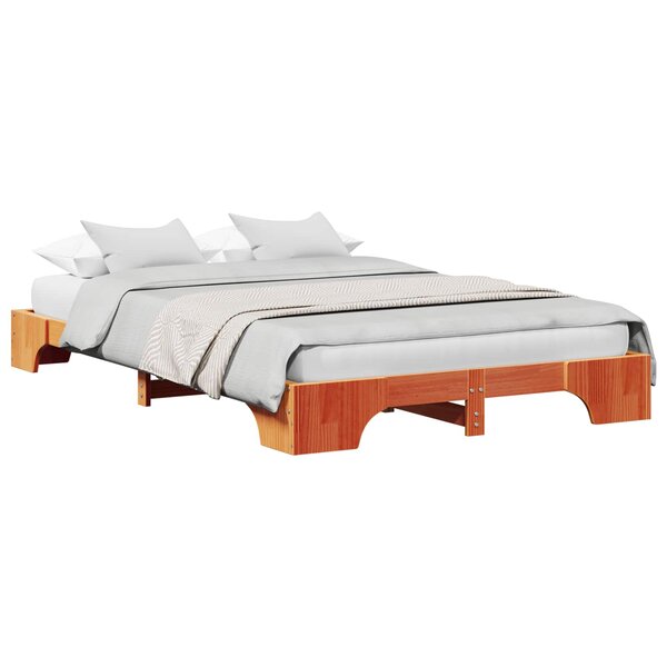 vidaXL Cadre de lit Brun cire 135 x 190 cm Pin massif