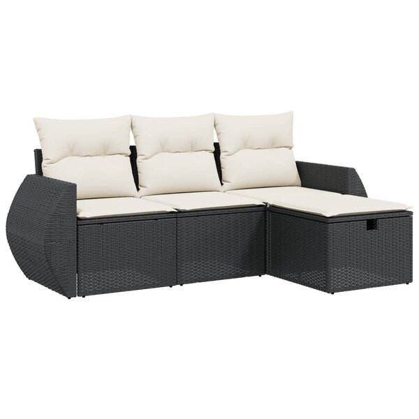vidaXL Salon de jardin 4 Pièces avec coussins noir résine tressée