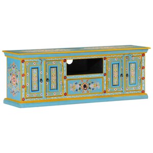 vidaXL Meuble TV bleu 110x30x40 cm bois massif de manguier