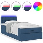 vidaXL Lit ottoman avec matelas et LED Bleu 90x200 cm Tissu