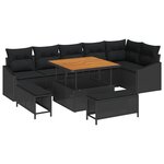 vidaXL Ensemble de canapé de jardin avec coussin 9 Pièces Noir polyrotin