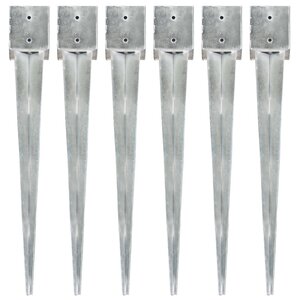 vidaXL Piquets au sol 6 Pièces Argenté 12x12x89 cm Acier galvanisé