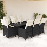 vidaXL Ensemble à manger de jardin 9Pièces coussins noir résine tressée