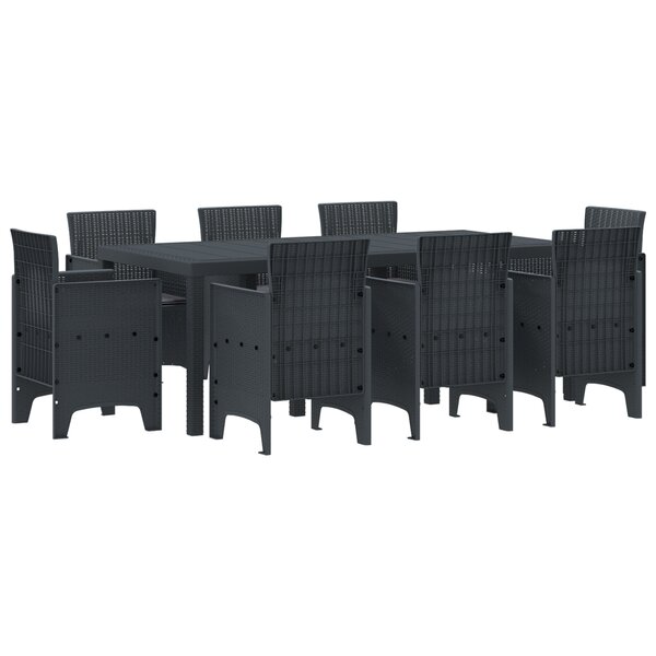 vidaXL Ensemble de salle à manger de jardin 9 pièces avec coussins gris foncé en poly rotin