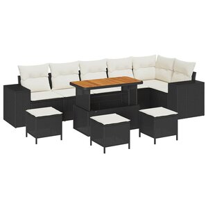 vidaXL Ensemble de canapé de jardin avec coussin 10 Pièces Noir  Crème